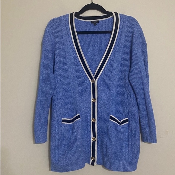 Vintage Talbots Blue Knit Cardigan women L school-boy Y2K retro casual cozy fall - Picture 7 of 7